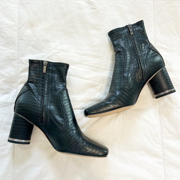 Franco Sarto Pisa Black Square Toe Block Heel Booties Size 8 - Picture 2 of 9